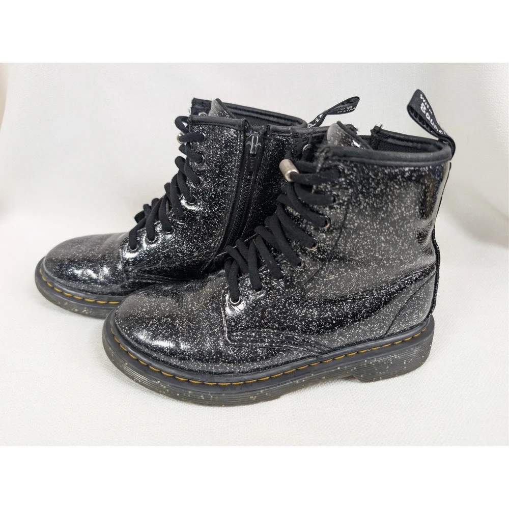 Dr Martens Kids Black‎ Glitter Lace Up Boots Sz US 1 Side Zip Combat 1460 J